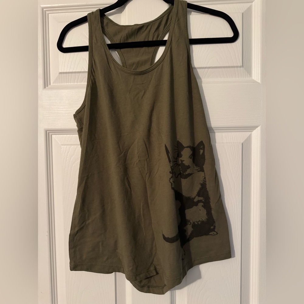 Olive Tank Top cat the Ripper